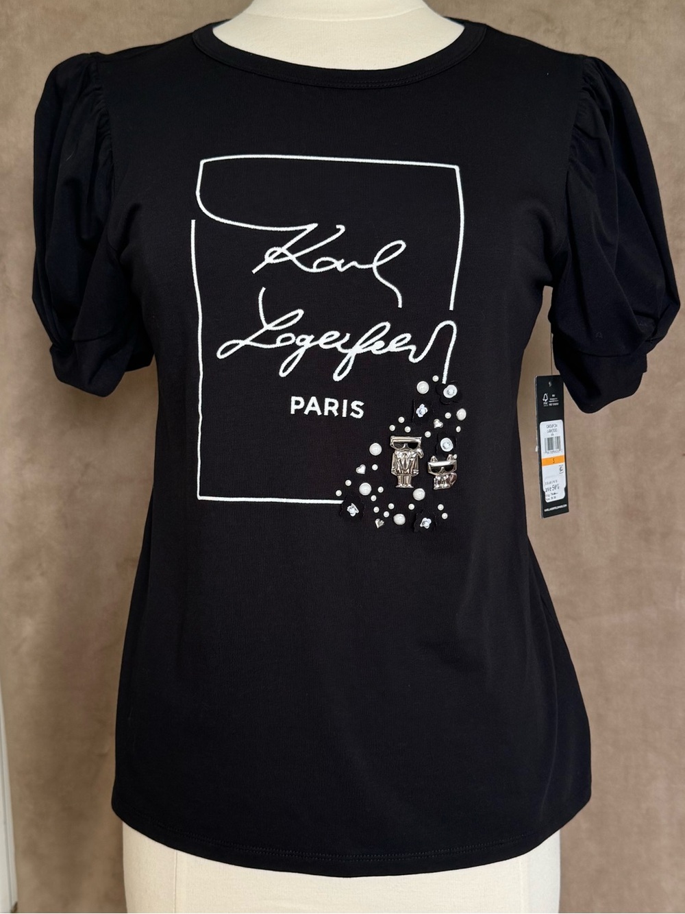 Karl Lagerfeld Paris Black Short-Sleeve Tee Size S